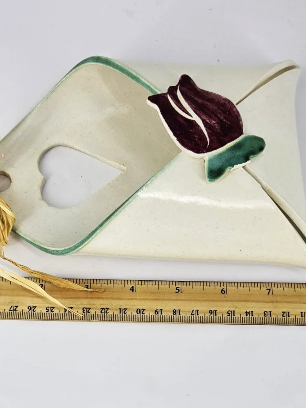 Handmade Paula Johansson Ceramics Envelope Style Wall Pocket Hand Painted Tulip